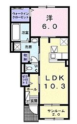 グレイスサンフラワー2 1LDKの間取図画像
