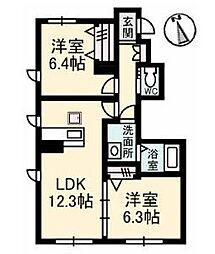 GRANDMAST高松中央B 2LDKの間取図画像