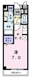 カーサ木太2 1Kの間取図画像