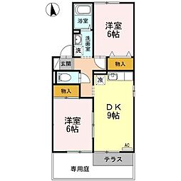 セジュール松縄D 2DKの間取図画像