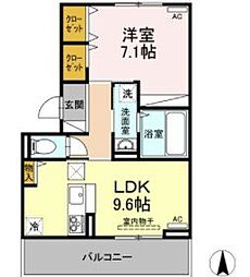 D-room勅使 1LDKの間取図画像