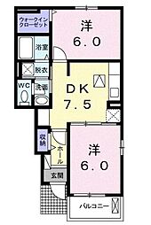 ブローテ高松 2DKの間取図画像