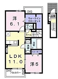 カーサ・リーヴァ 2LDKの間取図画像