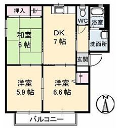 サテライトN-1 3DKの間取図画像