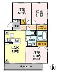 ルシェールB 3LDKの間取図画像