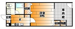 コーポさつき 1Kの間取図画像