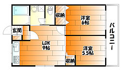 西本ビル 2LDKの間取図画像