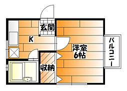 JR可部線 下祇園駅 徒歩12分の賃貸アパート 2階1Kの間取り