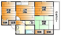 JR可部線 安芸長束駅 徒歩4分の賃貸アパート 2階3LDKの間取り