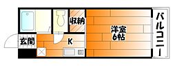 JR可部線 下祇園駅 徒歩9分の賃貸マンション 4階1Kの間取り
