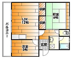 JR可部線 安芸長束駅 徒歩12分の賃貸マンション 3階2LDKの間取り