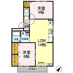 JR可部線 安芸長束駅 徒歩7分の賃貸アパート 1階2LDKの間取り