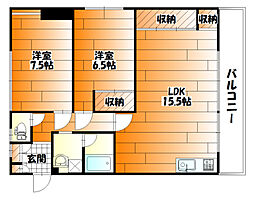 河原マンション 2LDKの間取図画像