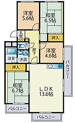 東千葉ハイツ5号棟 4LDKの間取図画像