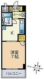 シャンボール第2千葉中央 1Kの間取図画像