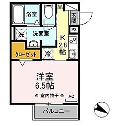 京王井の頭線 浜田山駅 徒歩11分の賃貸アパート 2階1Kの間取り