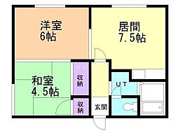 カサブランカ 2DKの間取図画像