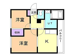 秋月マンション2 2DKの間取図画像