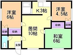 北門19ハイツA 3LDKの間取図画像