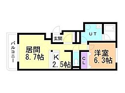 エスティ三番舘214-10 1LDKの間取図画像