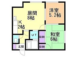 サンセット花咲B 2LDKの間取図画像