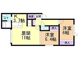 エネーロA 2LDKの間取図画像