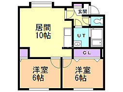 ユーコーポ　Ｃ 2階2LDKの間取り