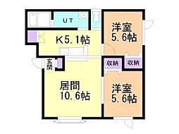 リバーストーン 2LDKの間取図画像