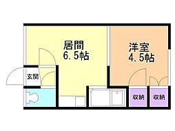 川端410ハイツB 1DKの間取図画像