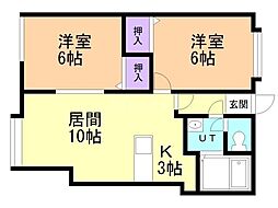 ル,ヴィレッジ 2LDKの間取図画像