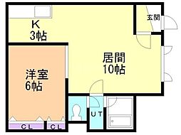 イーストヒル 1LDKの間取図画像