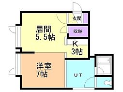 イヴィーサB 1DKの間取図画像