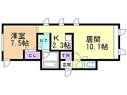 エメロウドC 1LDKの間取図画像