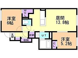 プルメリア6 2LDKの間取図画像