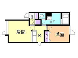 Xルーム 1DKの間取図画像