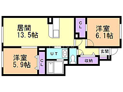 ジェルメノール 2LDKの間取図画像