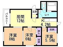 パンフイュ松葉 3LDKの間取図画像