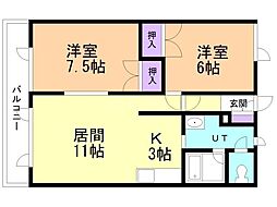 キャスル永山 2LDKの間取図画像