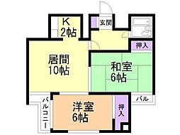 セントラル7条ビル 2LDKの間取図画像