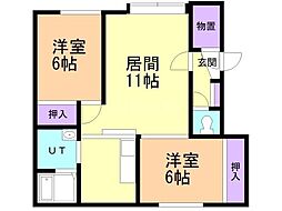 サフランC 2LDKの間取図画像
