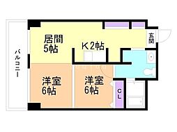 シャンノール平和通アサヒカワ・フード・テラス 2DKの間取図画像