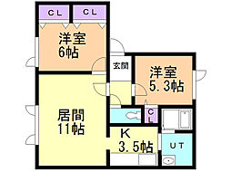 リアルホーム北門17 2LDKの間取図画像