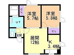 クルー 2LDKの間取図画像
