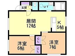 ダンハイムクニ 2LDKの間取図画像