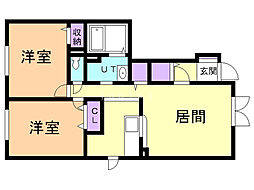 カルムKK 2LDKの間取図画像