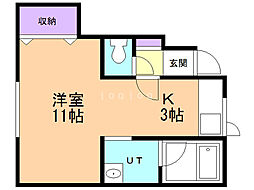 わかば1 1Kの間取図画像