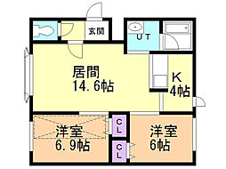 コローレ東町1 2LDKの間取図画像