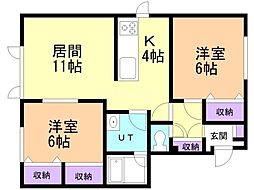 プリエ館 2LDKの間取図画像