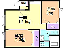 ハピネスリヴ21B 2LDKの間取図画像