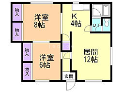 アラモアナ豊岡B 2LDKの間取図画像